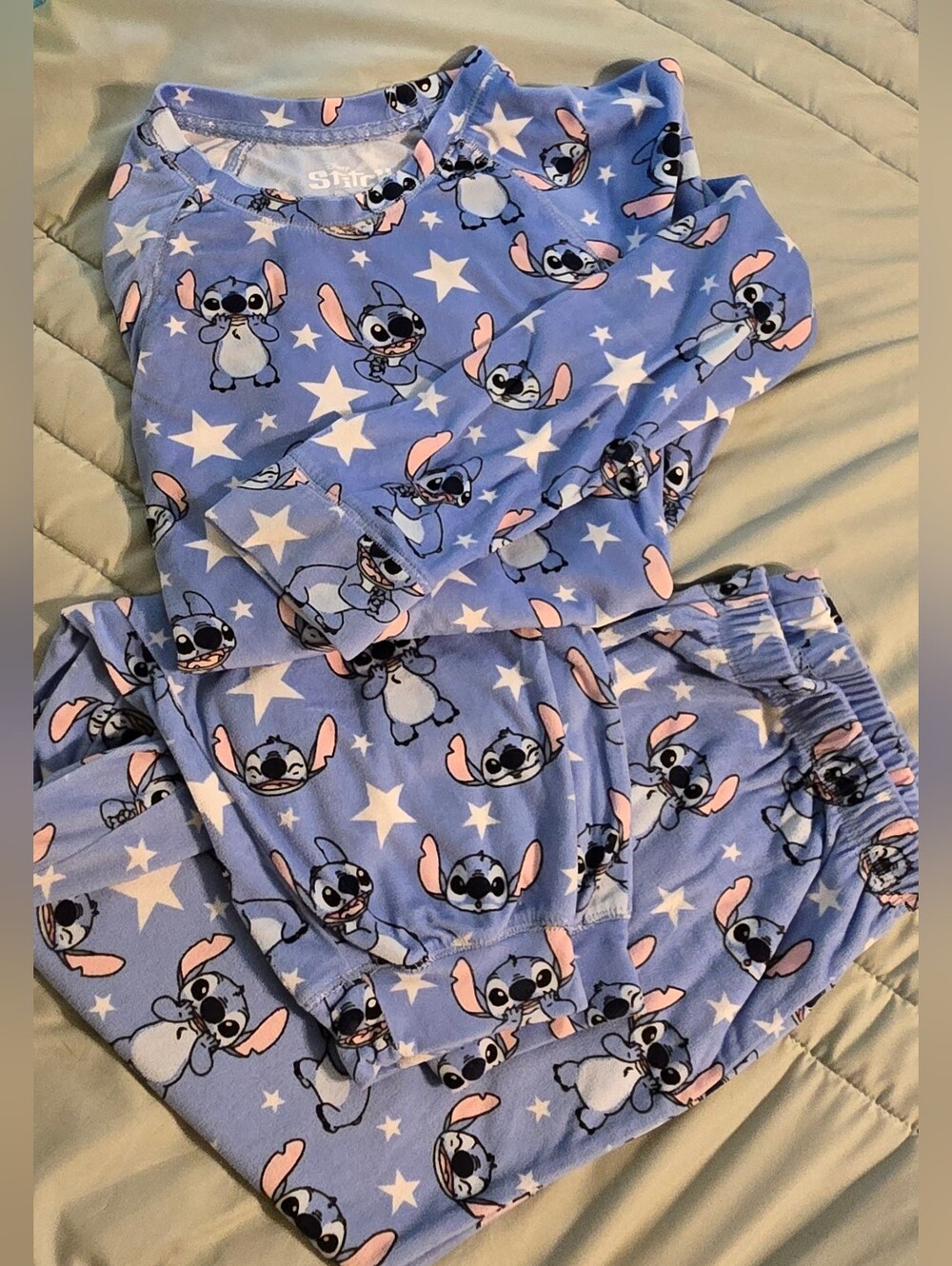 Womens Disney Stitch Light Blue Star Pajama Set